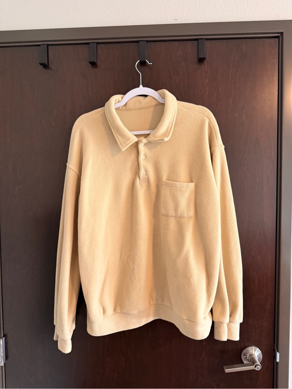 Men's Cream Collared Fleece Pullover Sweater